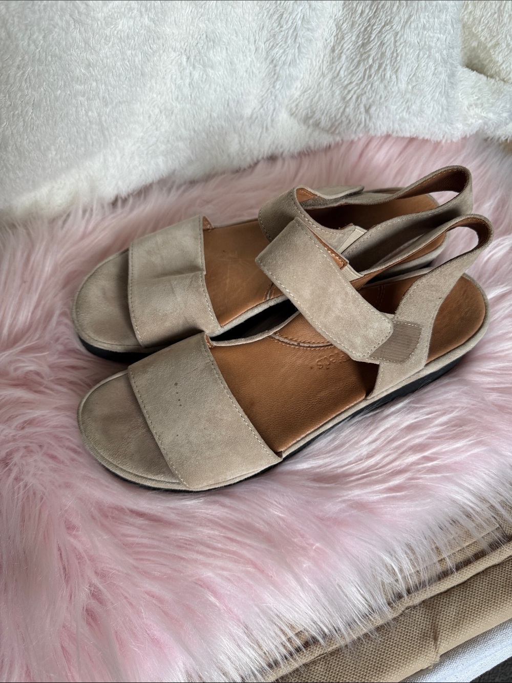 Neutral Taupe Suede Slingback Sandals with Adjustable Strap